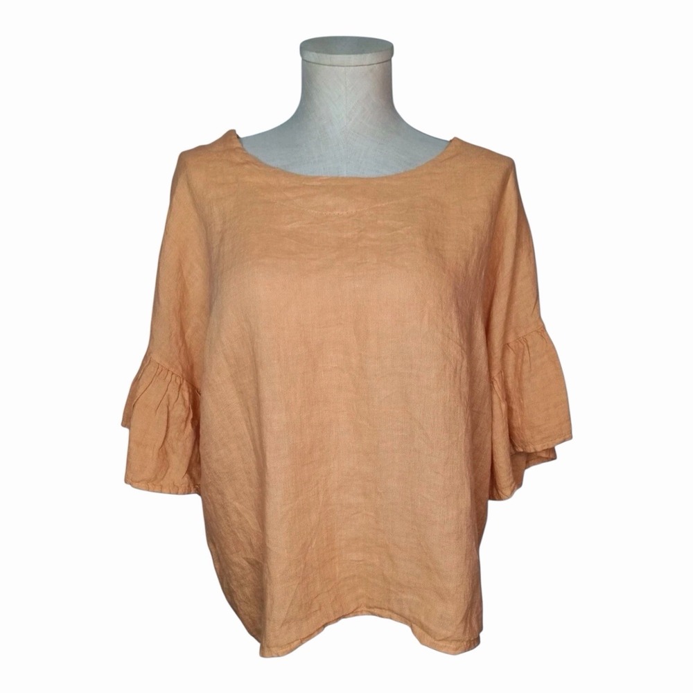 Viola Borghi 100% Linen Peach Casual Blouse Top Medium Made in Italy #FF5-1